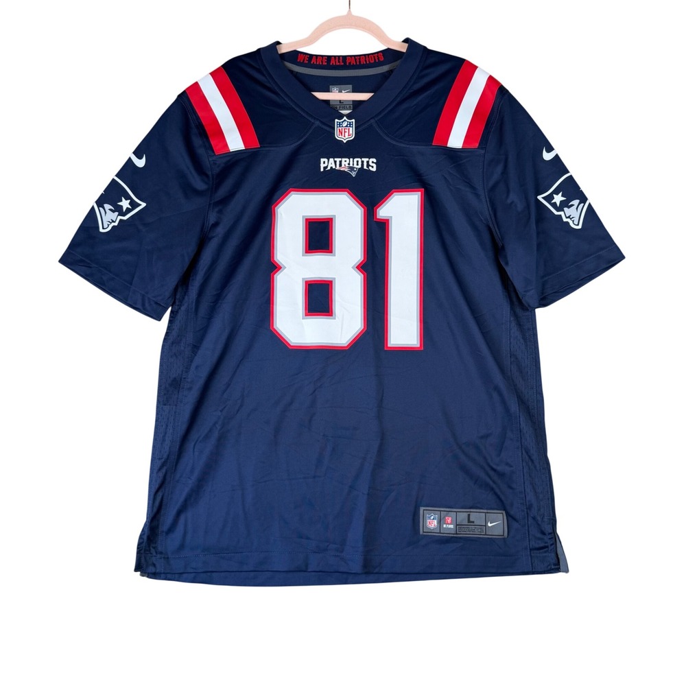 Nike Mens New England Patriots Jonnu Smith 81 NFL On Field Jersey Navy Blue L